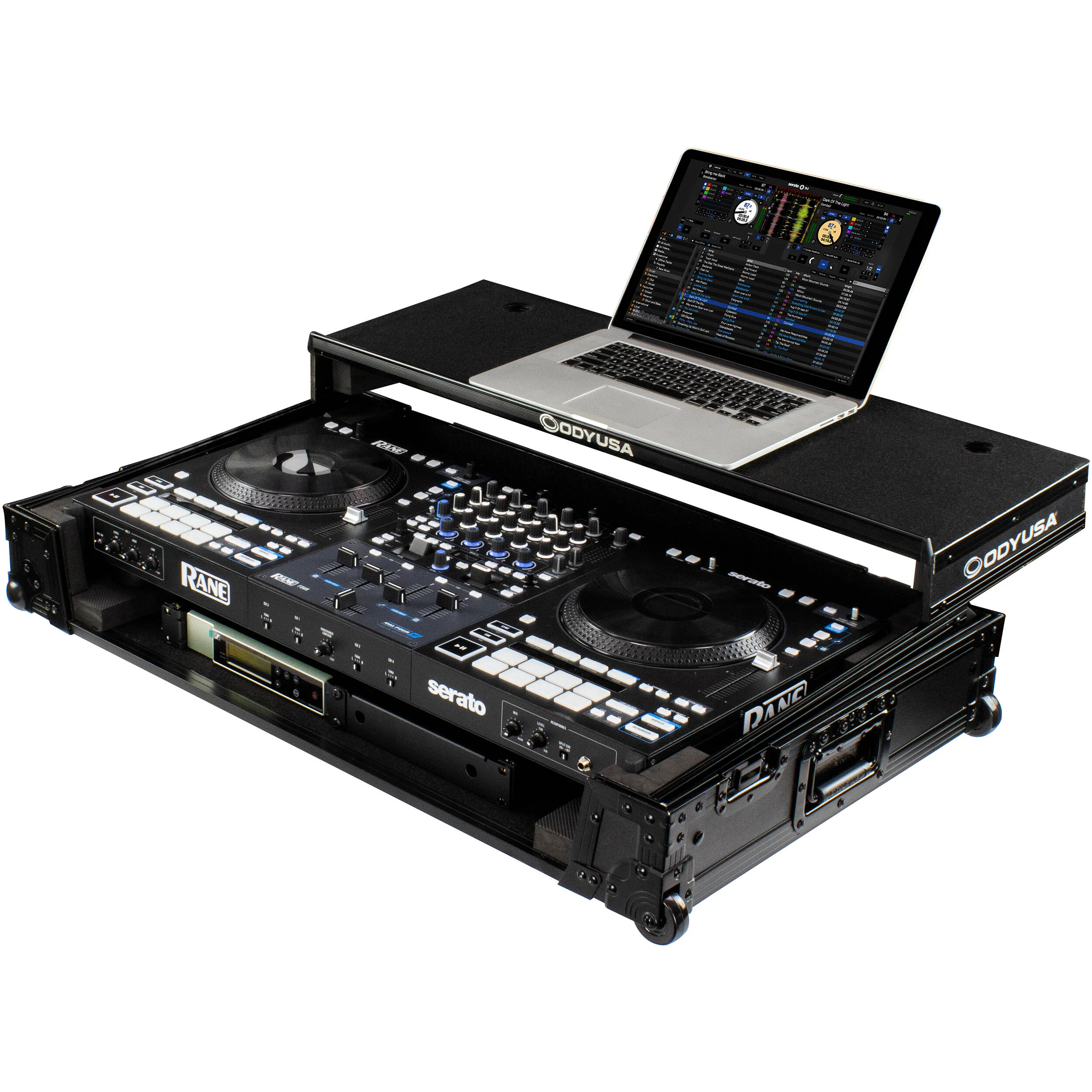 Odyssey Black Label Glide Style Flight Case with Wheels for RANE FOUR DJ Controller (Black on Black) - Image 4