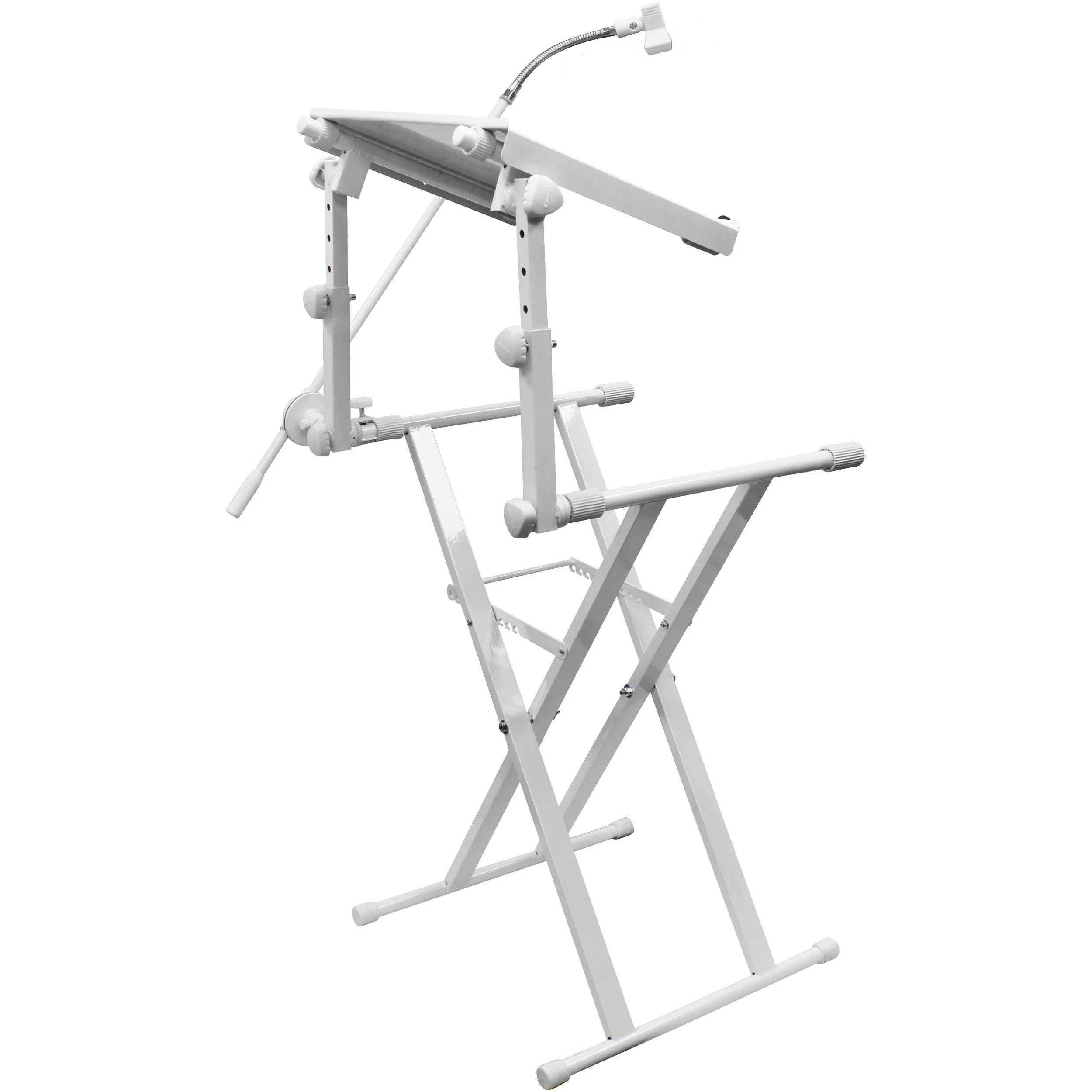 Odyssey Innovative Designs X-Stand Combo Dual Tier Heavy-Duty Folding Stand with Microphone Boom & Laptop/Gear Shelf (White) - Image 4