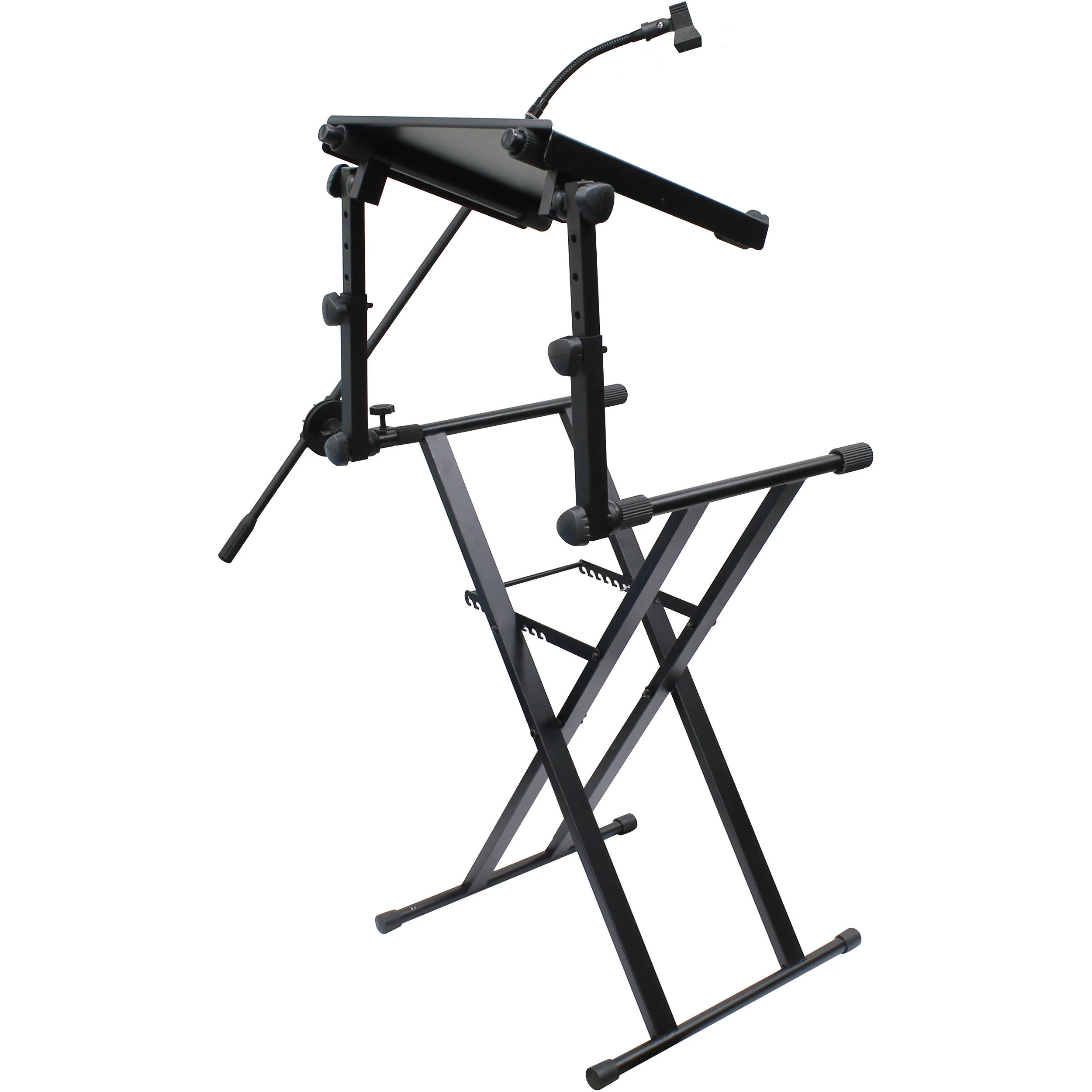 Odyssey X-Stand Combo Dual-Tier Heavy-Duty Folding Stand with Microphone Boom & Laptop/Gear Shelf (black) - Image 3