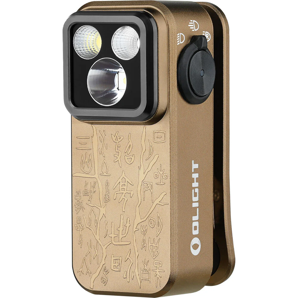 Olight Oclip Pro Rechargeable Clip-On Light (Tan with Ancient Script) - Image 3
