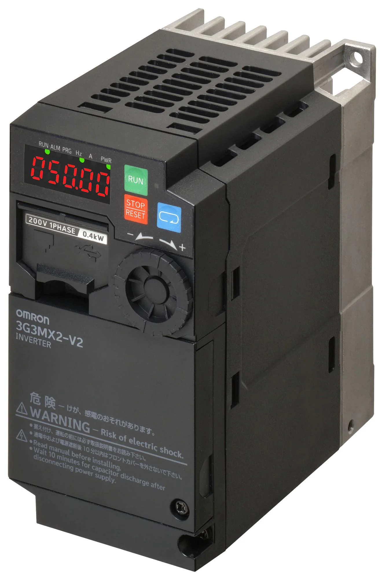 OMRON INDUSTRIAL AUTOMATION 3G3MX2-AB002-EV2 Variable Speed Drive, 1 Phase, 1.9 A, 200 to 240 VAC, 400 W, IP20, MX2-EV2 Series