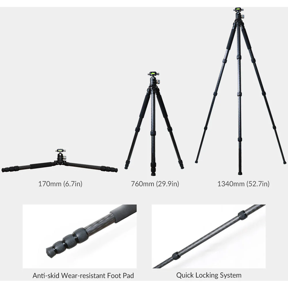 ORANGEMONKIE Tripod130 Premium Carbon Fiber Tripod with Ball Head - Image 5
