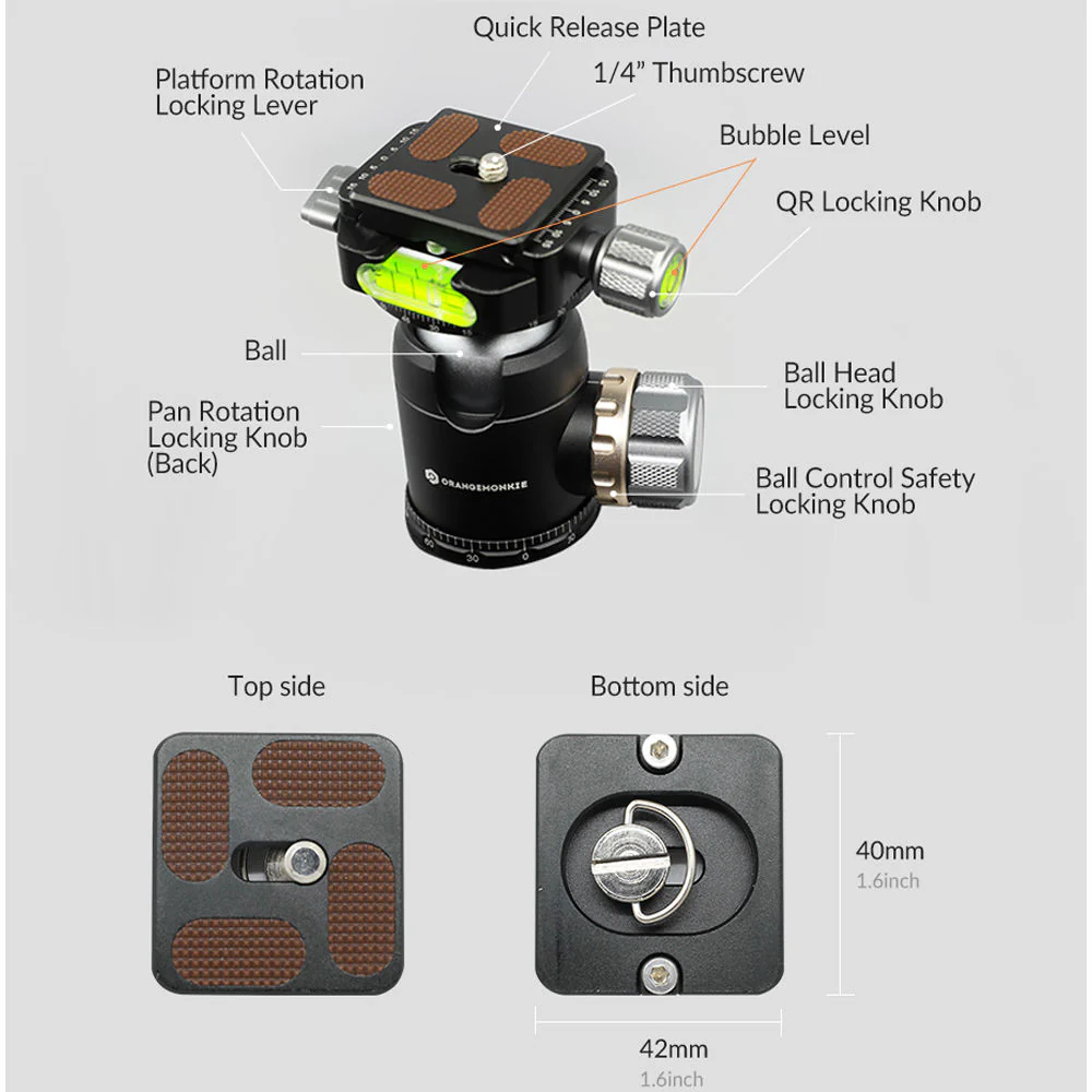 ORANGEMONKIE Tripod130 Premium Carbon Fiber Tripod with Ball Head - Image 6