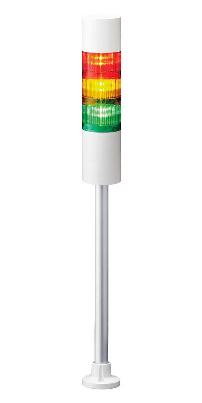 PATLITE LR6-302PJBW-RYG Signal Tower, 3 Tier, Green/Red/Yellow, 88 dB, Cable, Flashing, 4 Tone, 24 VDC, IP65/NEMA 4X/NEMA 13