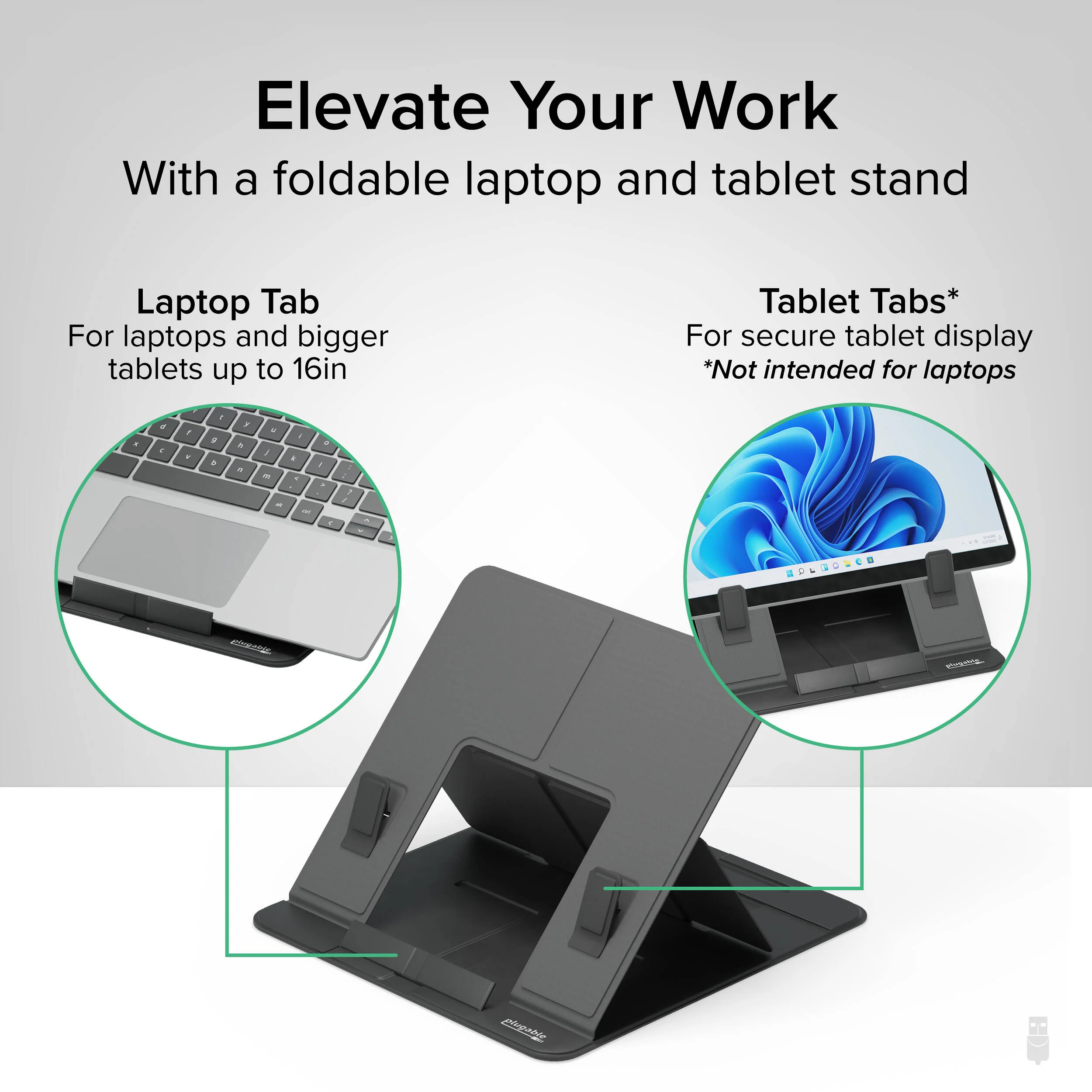 Plugable Portable Foldable Laptop and Tablet Stand (Black) - Image 3