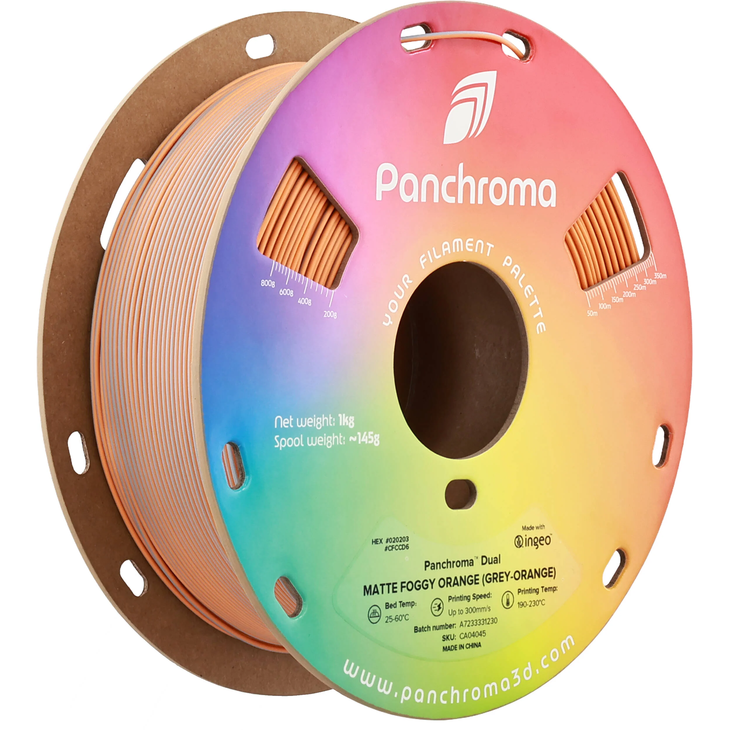 Polymaker Panchroma Dual Matte PLA Filament (1kg, Gray & Orange)