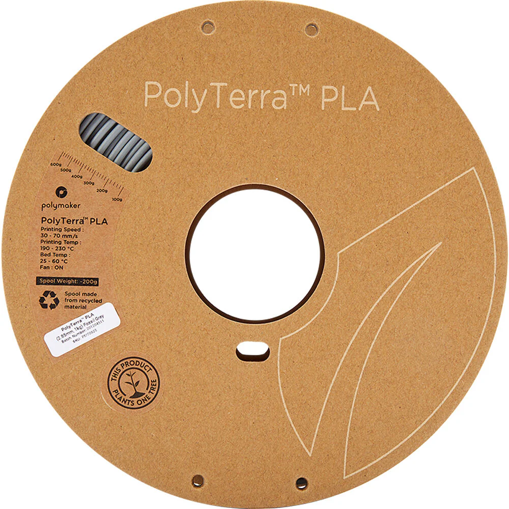 Polymaker PolyTerra PLA Eco Friendly 3D Printing Filament 2.2 lb (2.85mm Diameter, Fossil Grey) - Image 2