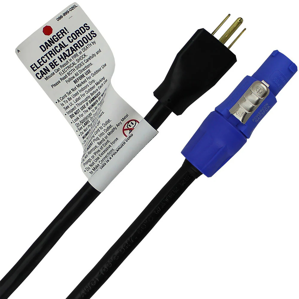Pro Co Sound E-Cord 12/3 SJTOW 105C Black 5-15P to NAC3FCA PowerCON Blue Cable (50') - Image 3