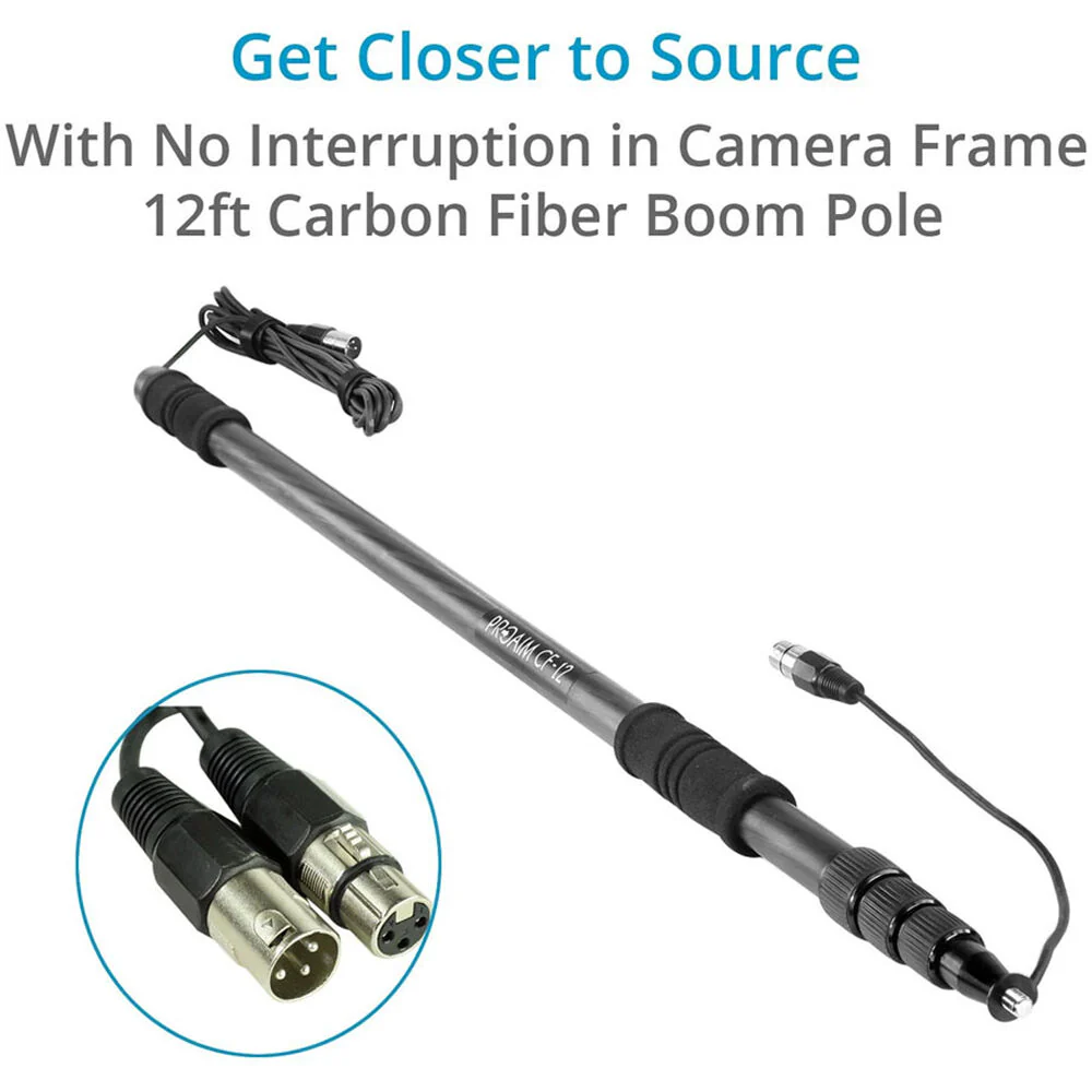 Proaim 12' Carbon Fiber Boompole with XLR Cable and Blimp-Style Windshield - Image 2