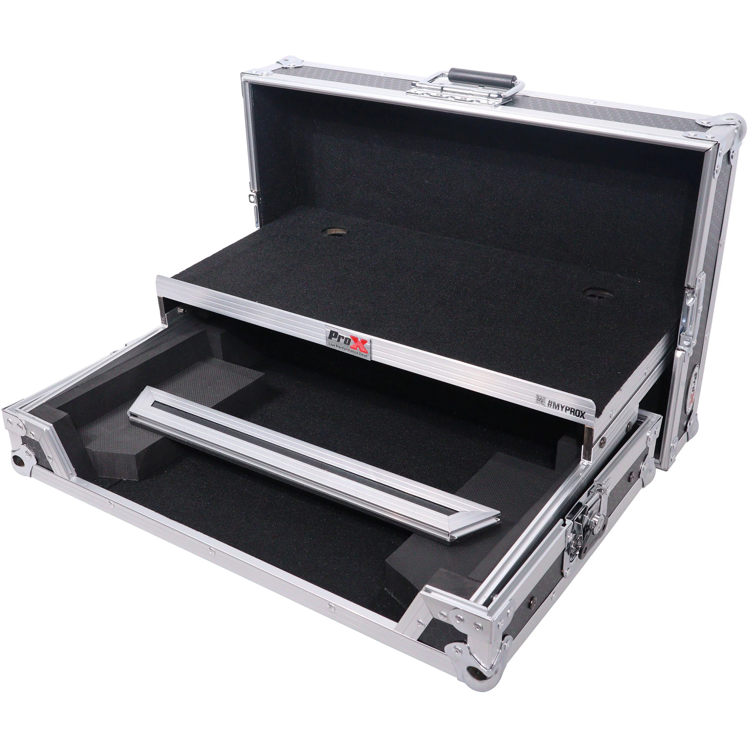 ProX ATA Flight Style Road Case for Pioneer DDJ-400 / DDJ-SB3 with Laptop Shelf (Silver-on-Black) - Image 2