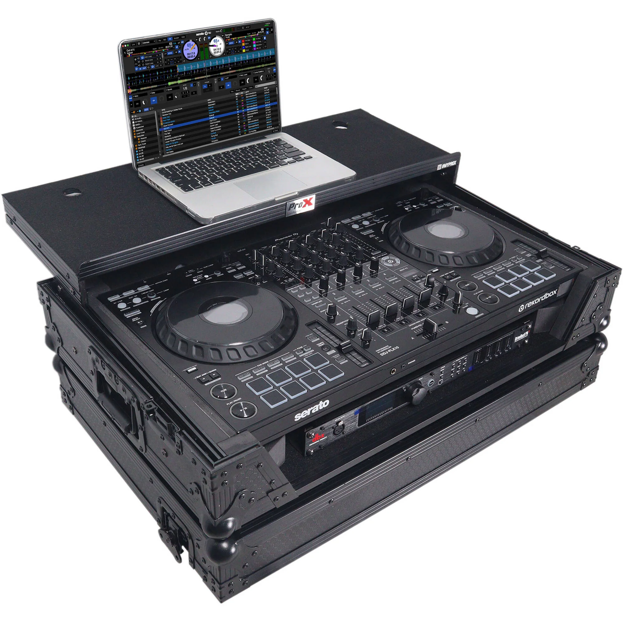 ProX ATA Flight Style Road Case for Pioneer DDJ-FLX10 DJ Controller with Laptop Shelf (All Black) - Image 4