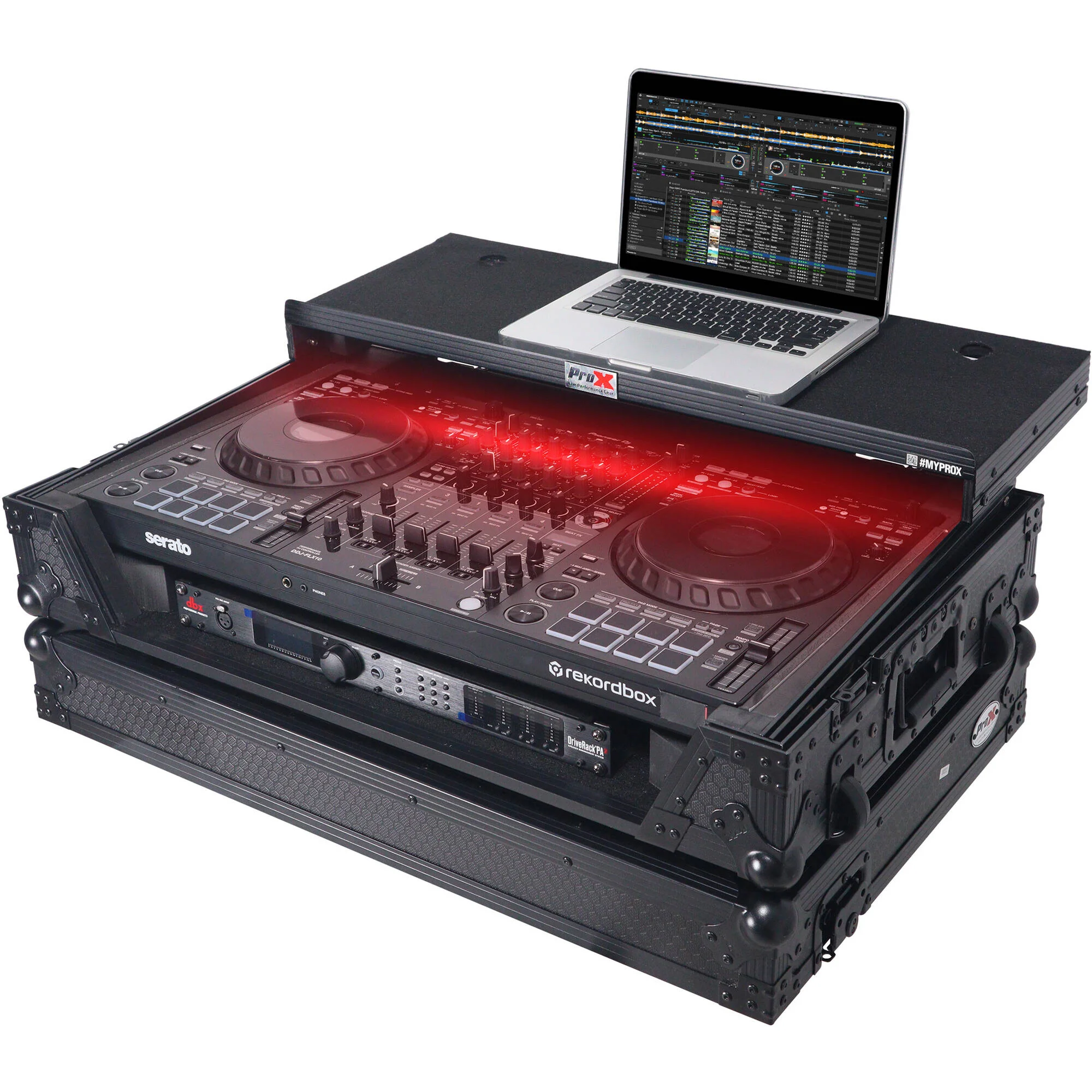 ProX ATA Flight Style Road Case for Pioneer DDJ-FLX10 DJ Controller with Laptop Shelf (All Black) - Image 6