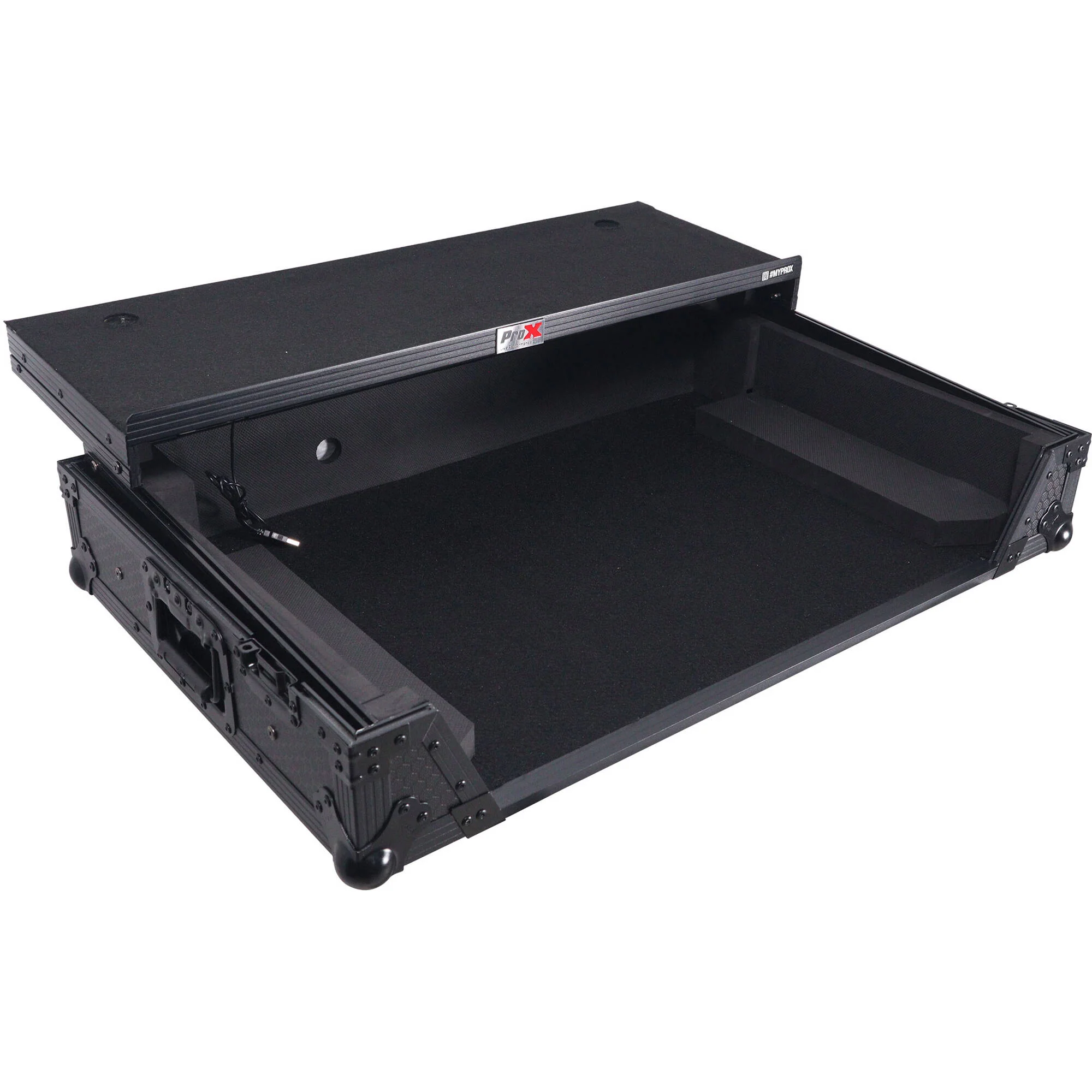 ProX ATA Flight-Style Road Case for RANE Four DJ Controller with Laptop Shelf with LED and Wheels (1 RU, Black) - Image 5