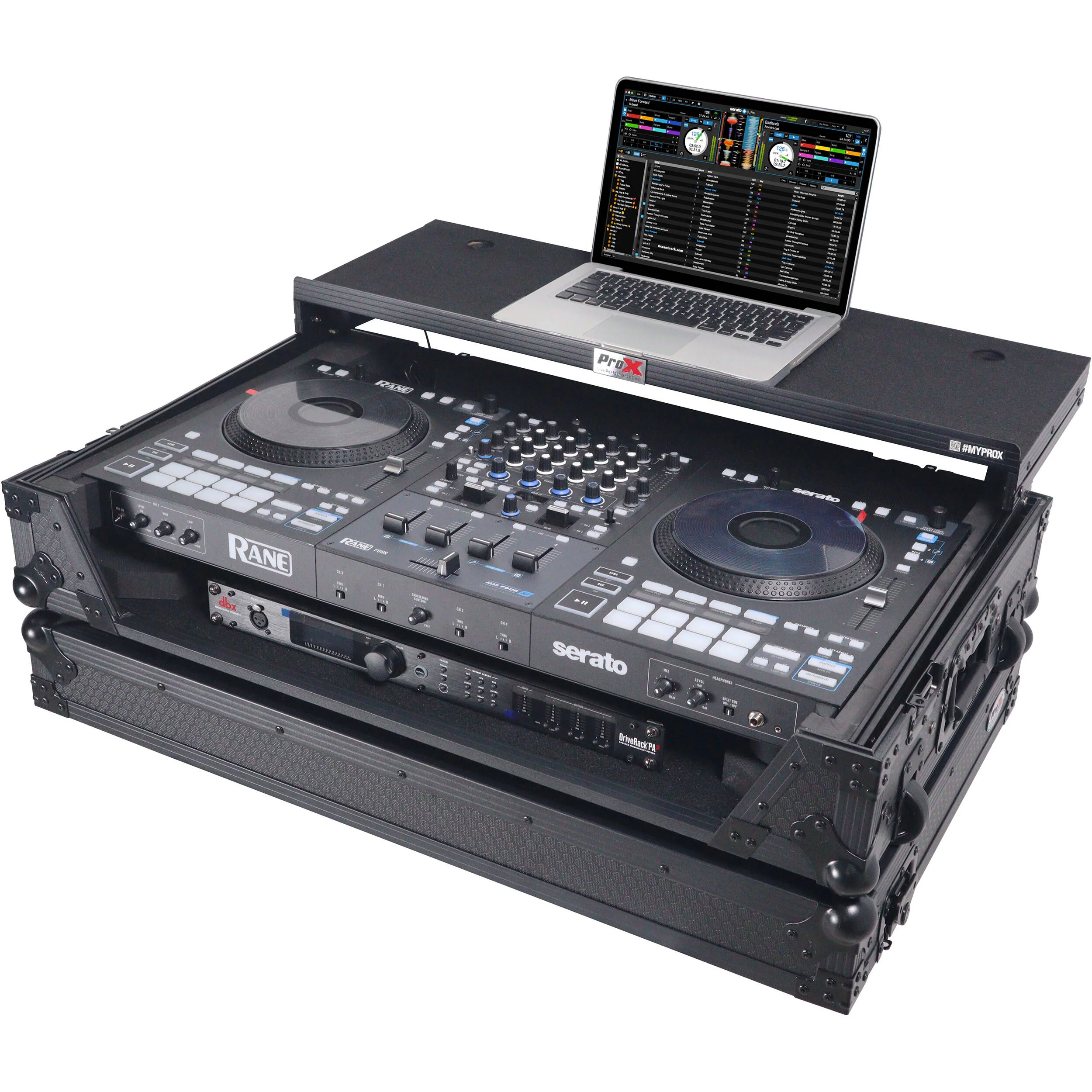 ProX ATA Flight-Style Road Case for RANE Four DJ Controller with Laptop Shelf with LED and Wheels (1 RU, Black) - Image 7