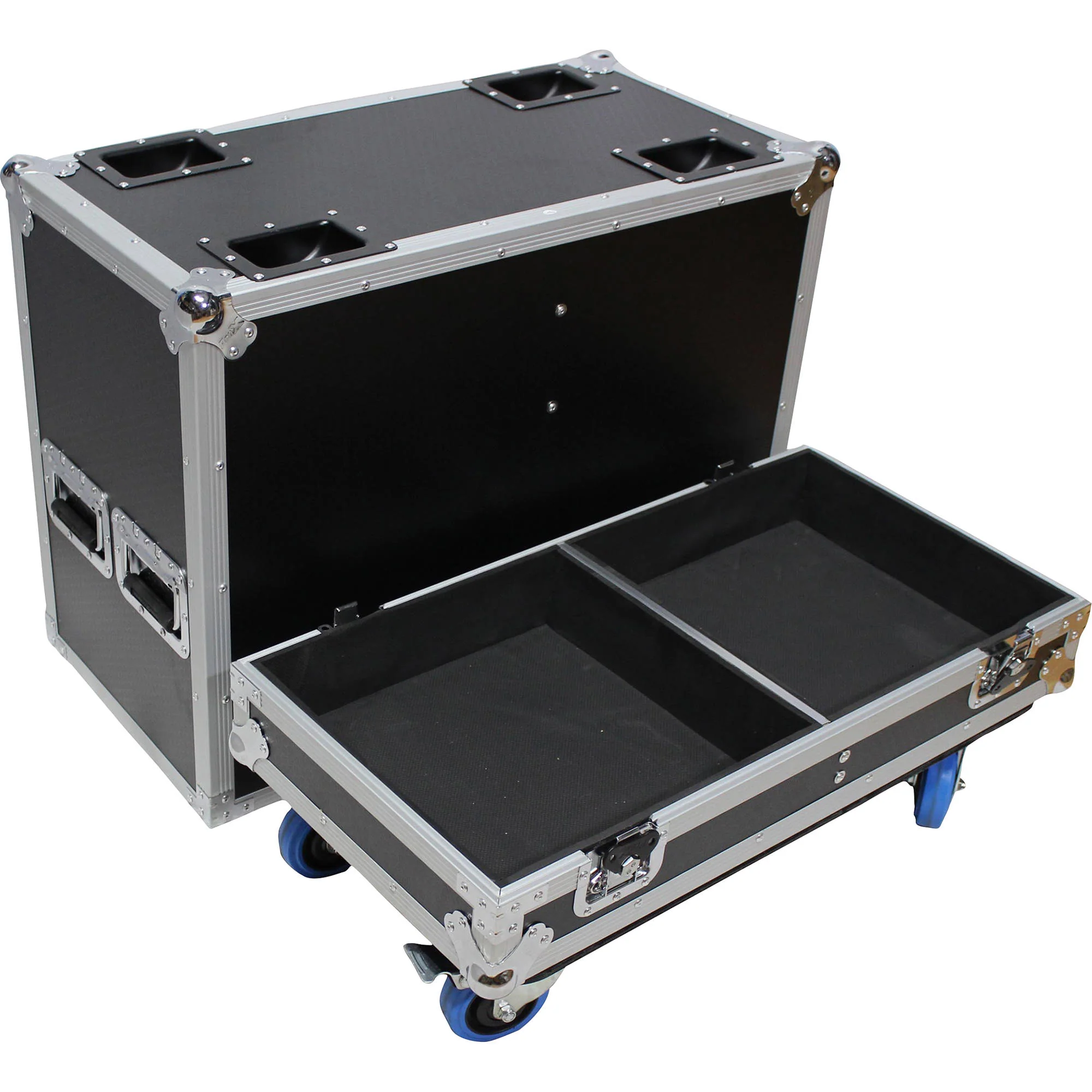 ProX Flight Case with 4 Caster Wheels for Two 15" RCF HDM 45-A / HD 35-A / HD 15-A Speakers (Silver on Black) - Image 2