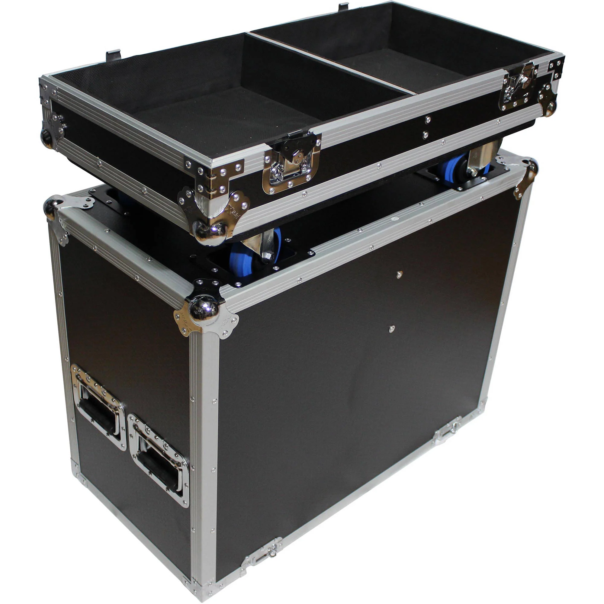 ProX Flight Case with 4 Caster Wheels for Two 15" RCF HDM 45-A / HD 35-A / HD 15-A Speakers (Silver on Black) - Image 7