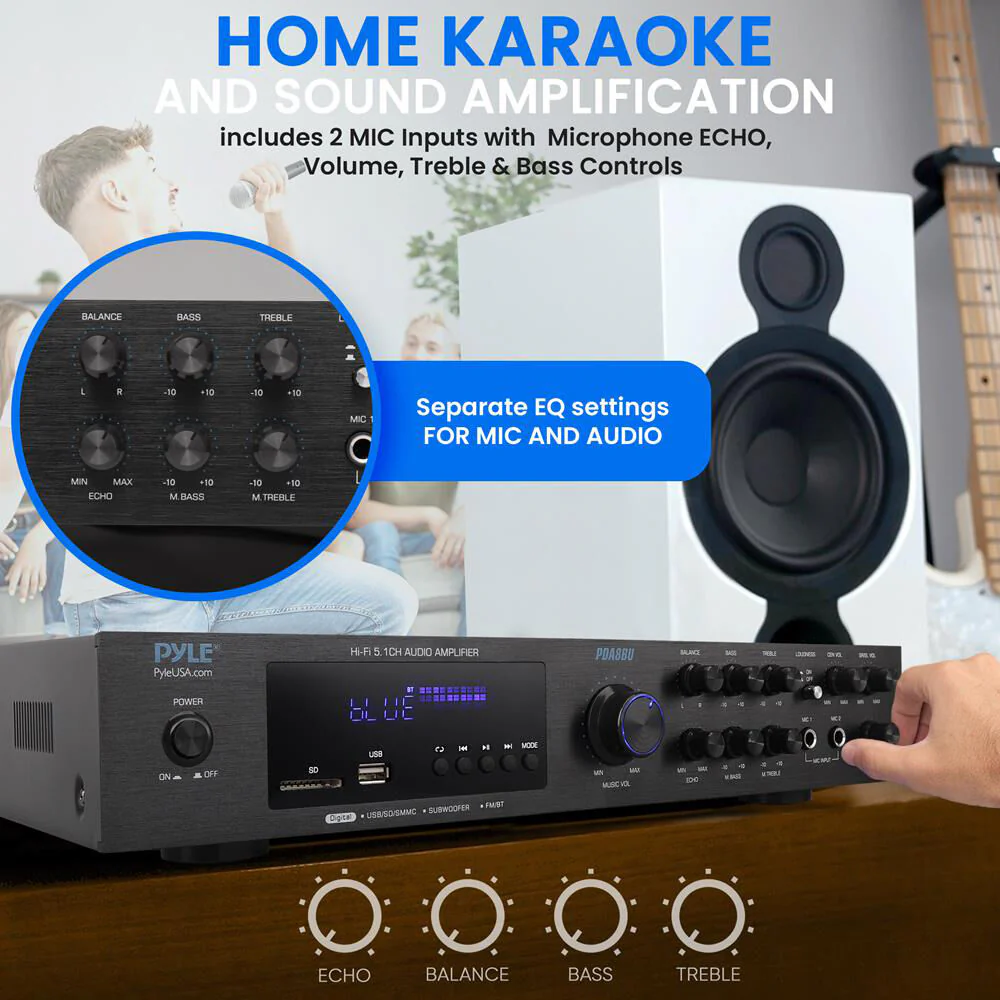 Pyle Home PDA8BU 5.1-Channel Audio Receiver with Bluetooth - Image 3