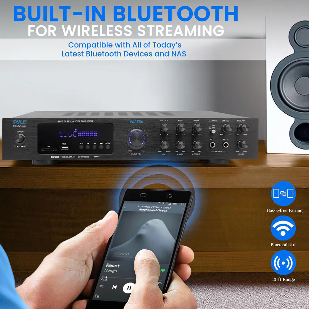 Pyle Home PDA8BU 5.1-Channel Audio Receiver with Bluetooth - Image 4
