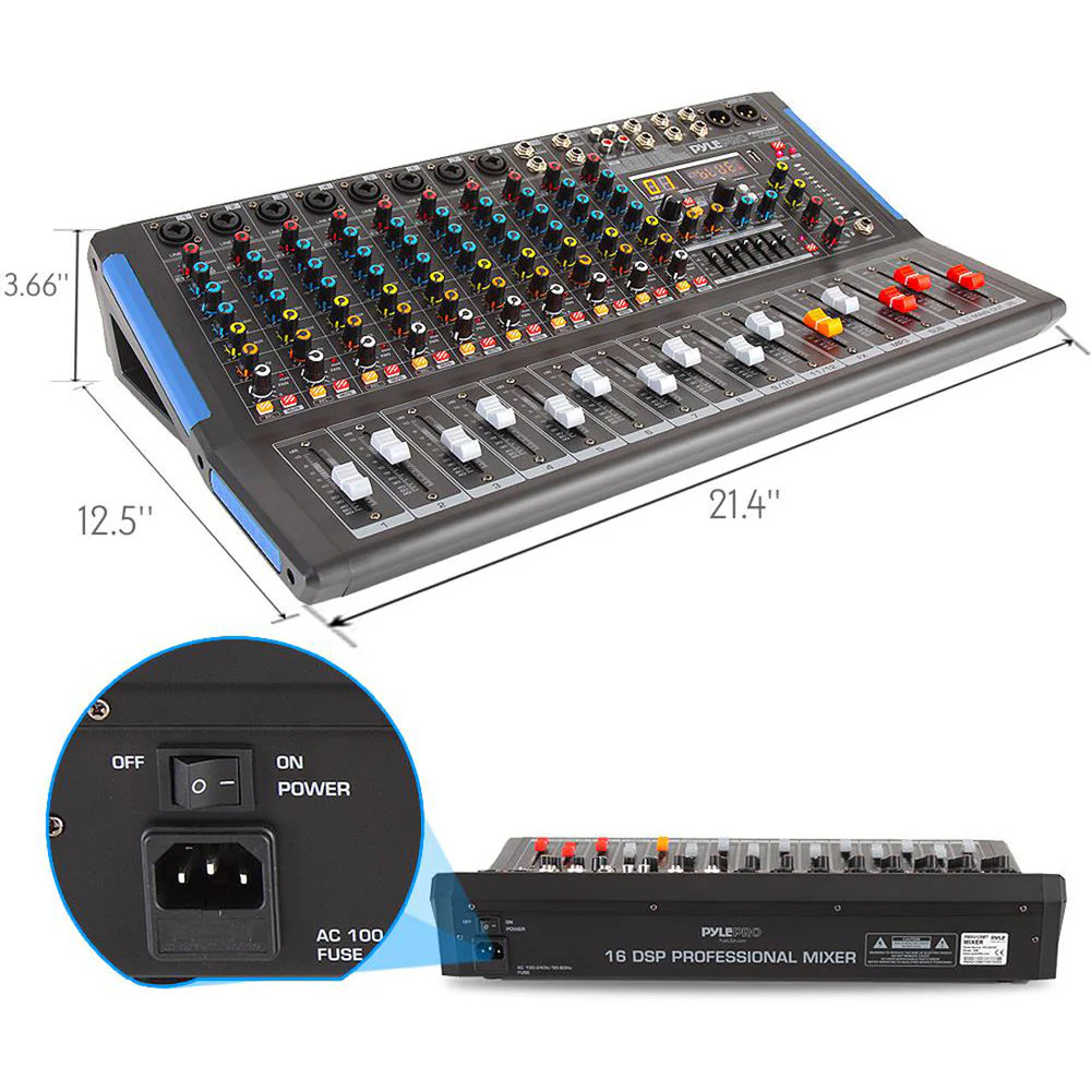 Pyle Pro 12-Channel Bluetooth Studio Mixer and DJ Controller Audio Mixing Console System - Image 3