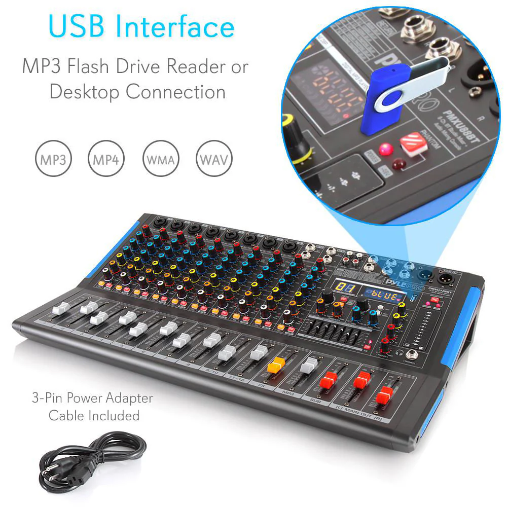 Pyle Pro 12-Channel Bluetooth Studio Mixer and DJ Controller Audio Mixing Console System - Image 4
