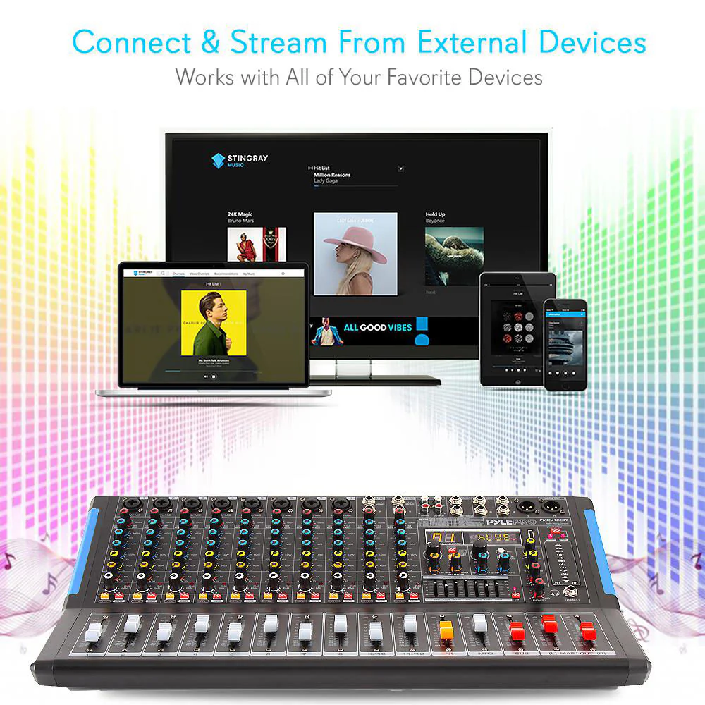 Pyle Pro 12-Channel Bluetooth Studio Mixer and DJ Controller Audio Mixing Console System - Image 5