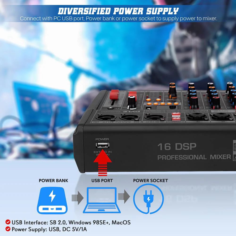 Pyle Pro PMX462 3-Channel Audio Mixer with Built-In FX and USB Interface - Image 3