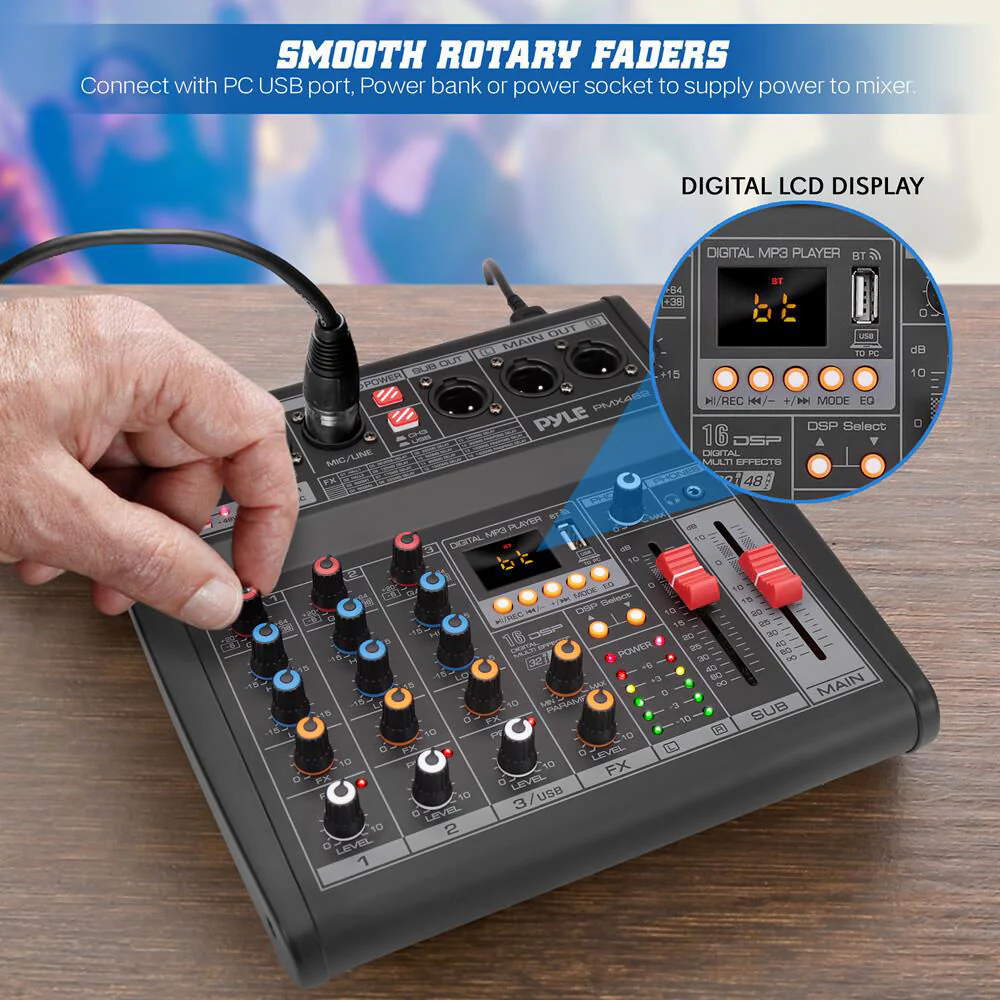 Pyle Pro PMX462 3-Channel Audio Mixer with Built-In FX and USB Interface - Image 4