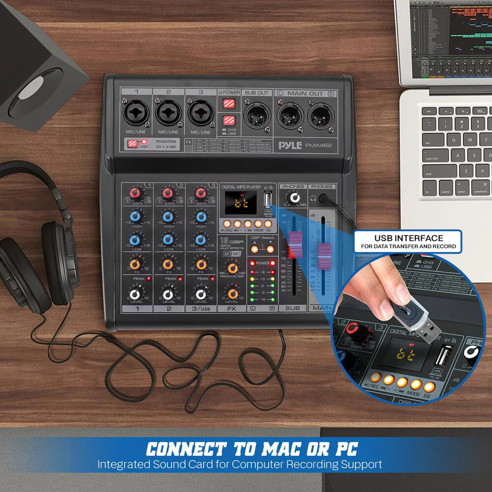 Pyle Pro PMX462 3-Channel Audio Mixer with Built-In FX and USB Interface - Image 5