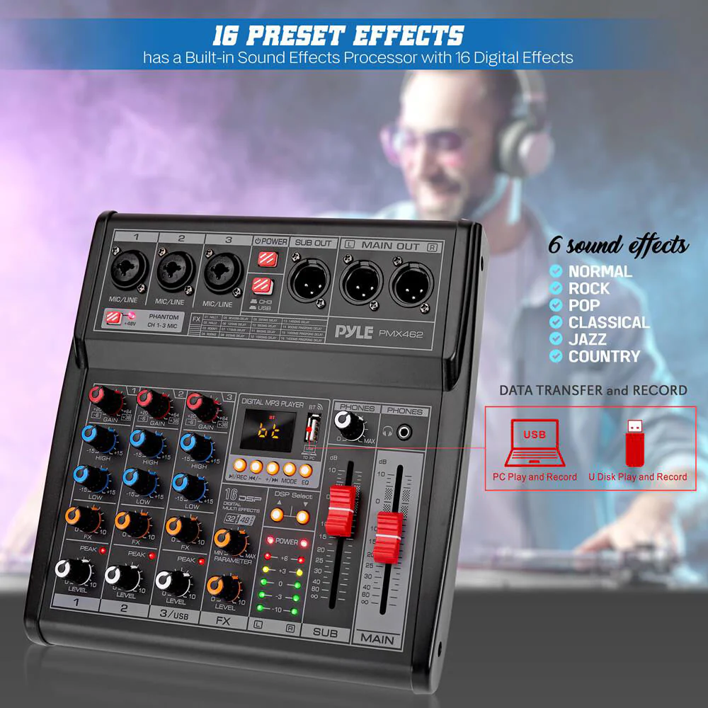 Pyle Pro PMX462 3-Channel Audio Mixer with Built-In FX and USB Interface - Image 6