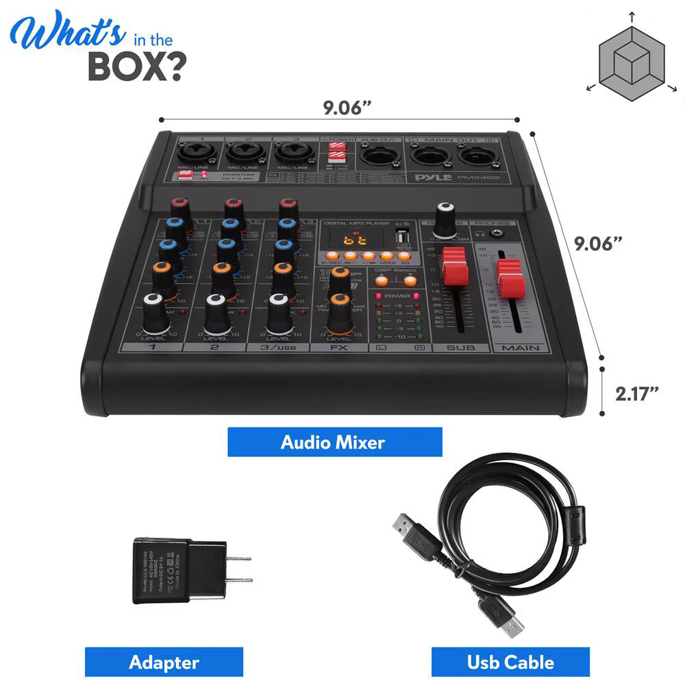 Pyle Pro PMX462 3-Channel Audio Mixer with Built-In FX and USB Interface - Image 7