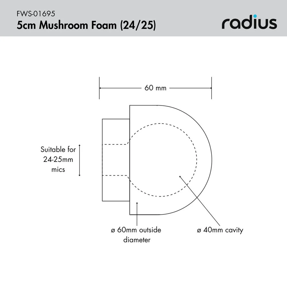 Radius MKH 50 Mushroom Foam Windcover (24 to 25mm) - Image 3