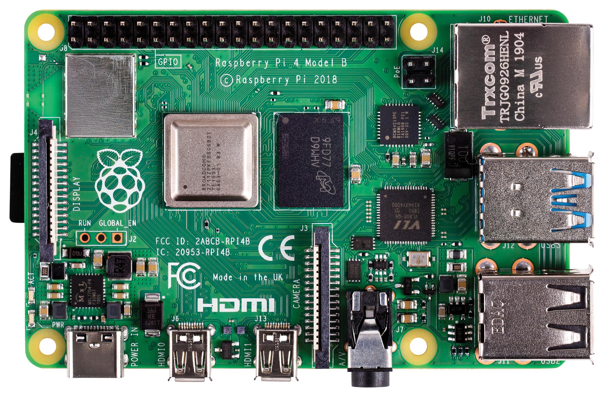 RASPBERRY-PI RPI4-MODBP-4GB SBC, Raspberry Pi4 B 4GB, BCM2711, ARM Cortex-A72, 4GB RAM, MicroSD, Linux, Wifi, 2x micro HDMI GTIN UPC EAN: 765756931182 - Image 3