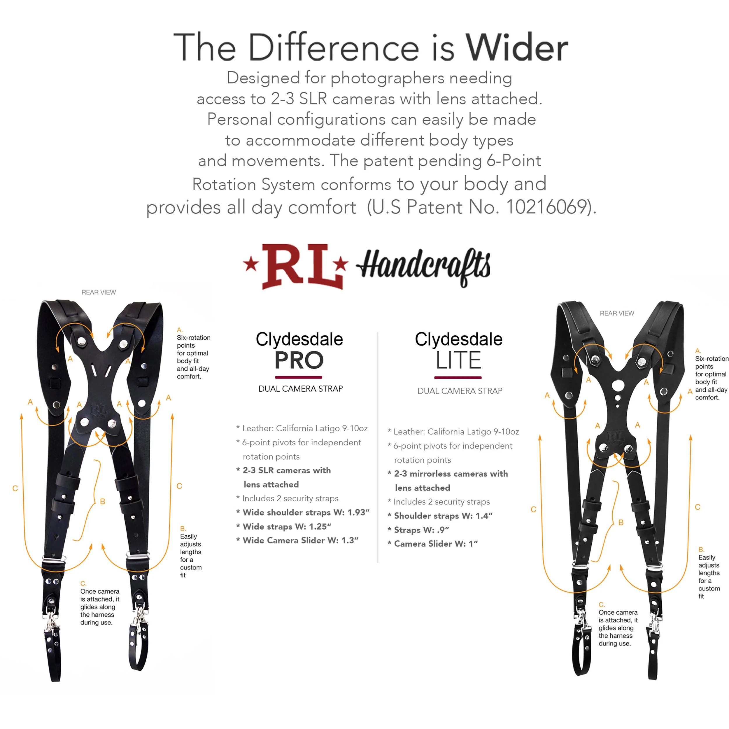 RL Handcrafts Clydesdale Lite Dual Leather Camera Harness (Small, Coffee) - Image 3