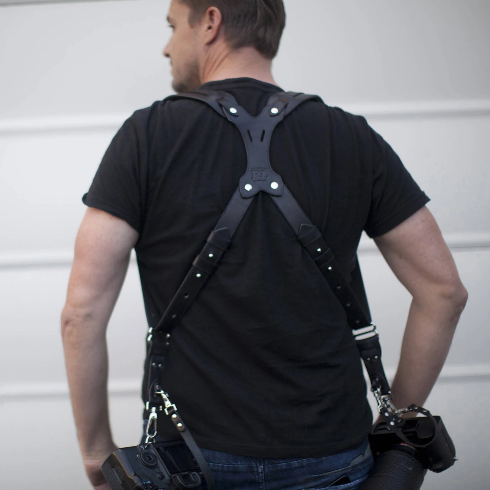 RL Handcrafts Clydesdale Pro-DLX Dual Leather Camera Harness (Large, Jet Black/Black) - Image 10