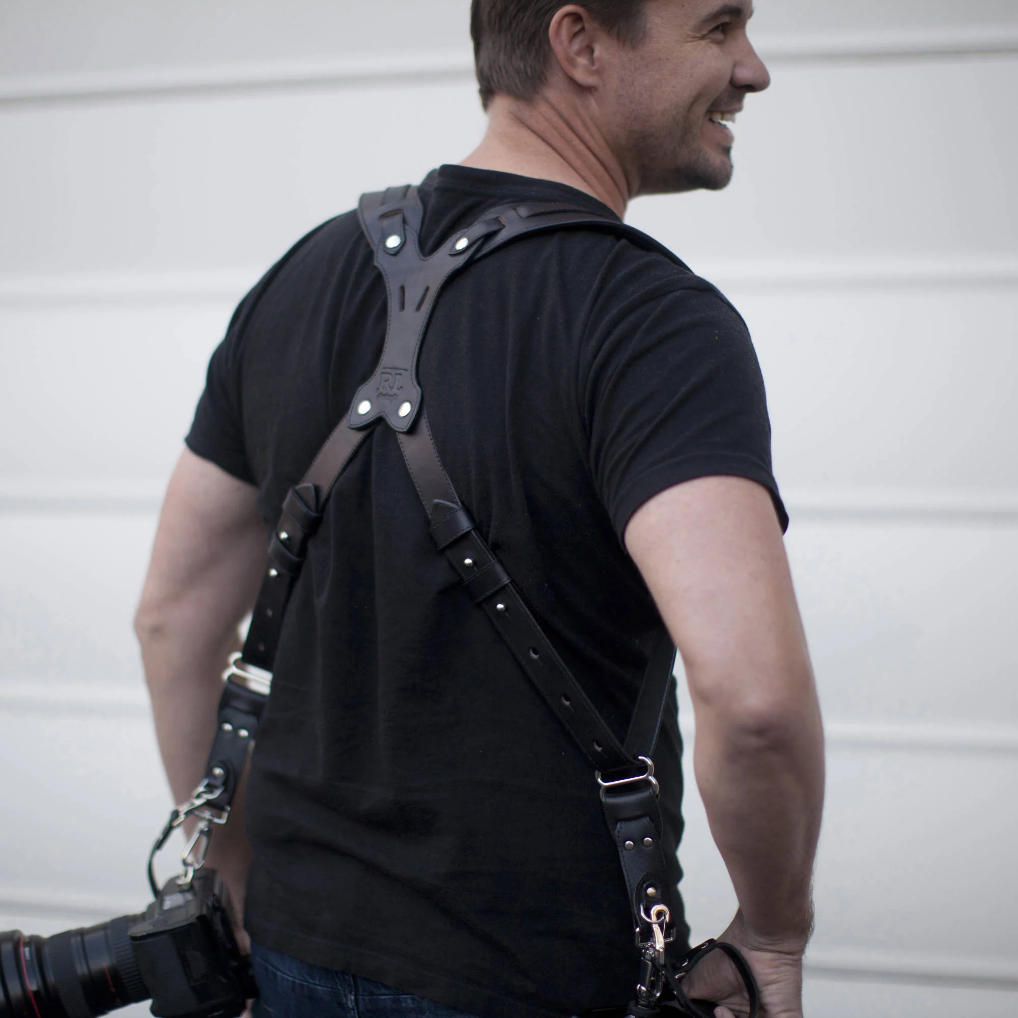RL Handcrafts Clydesdale Pro-DLX Dual Leather Camera Harness (Large, Jet Black/Black) - Image 6