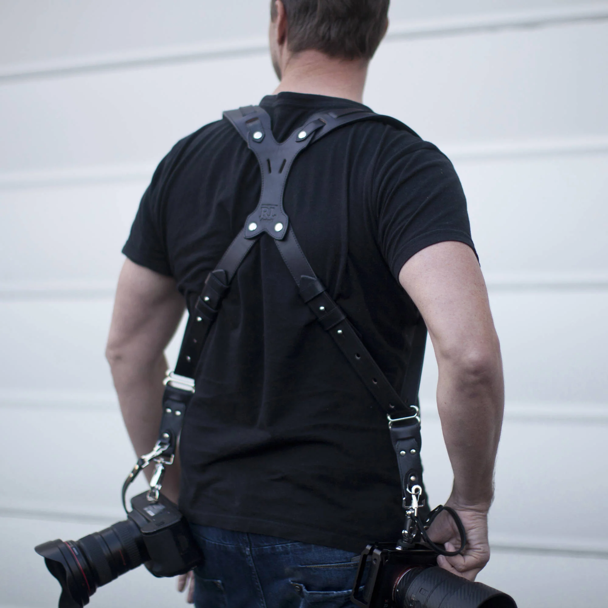 RL Handcrafts Clydesdale Pro-DLX Dual Leather Camera Harness (Large, Jet Black/Black) - Image 8