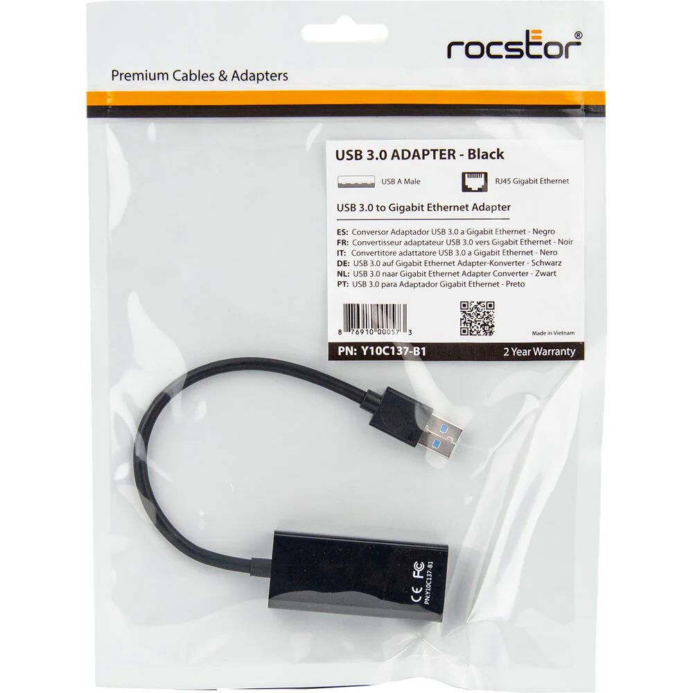Rocstor USB 3.0 Type-A Male to Gigabit RJ45 Ethernet Female Adapter (Black) - Image 5