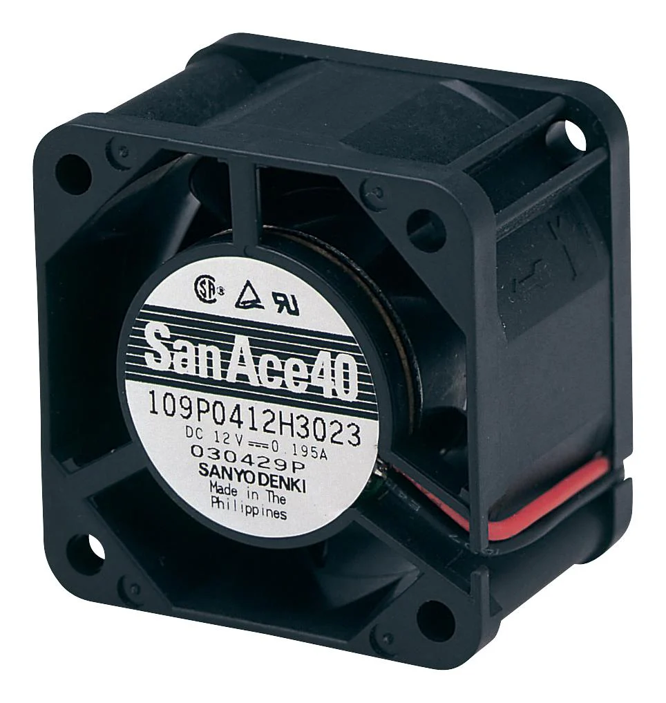SANYO DENKI 109P0424H301 DC Axial Fan, 24 V, Square, 40 mm, 28 mm, Ball Bearing, 11.3 CFM