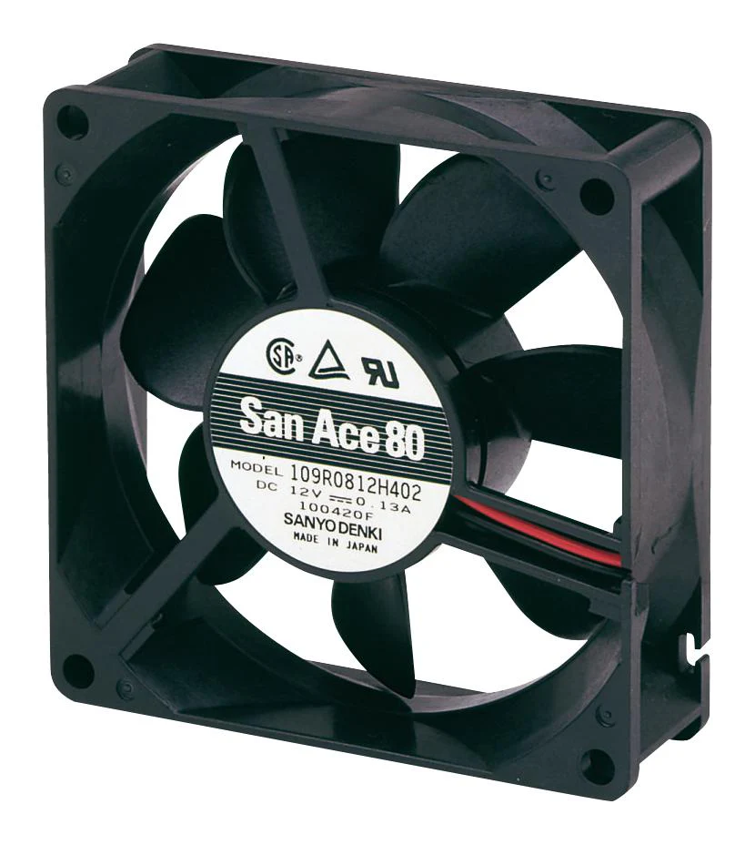 SANYO DENKI 109R0824S4D01 DC Axial Fan, 24 V, Square, 80 mm, 25 mm, Ball Bearing, 42.4 CFM