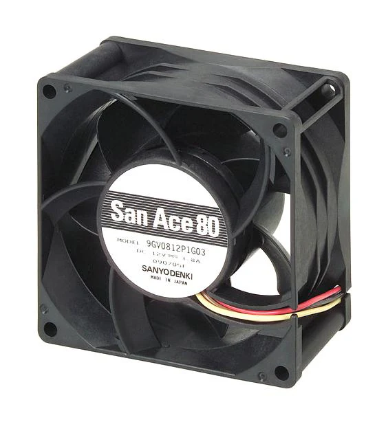 SANYO DENKI 9GV0824P1G031 DC Axial Fan, 24 V, Square, 80 mm, 38 mm, Ball Bearing, 138 CFM