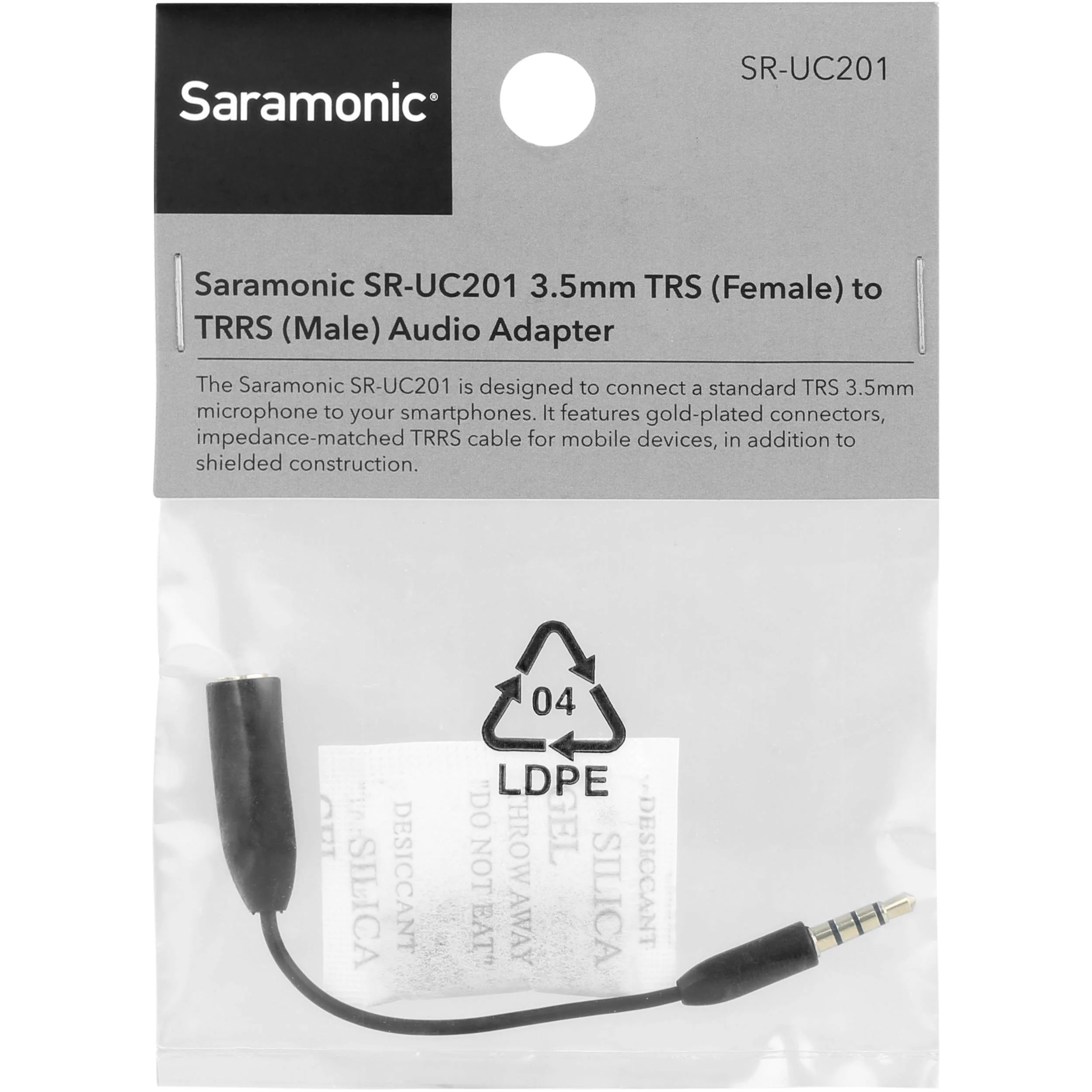 Saramonic SR-UC201 3.5mm TRS Female to 3.5mm TRRS Male Adapter Cable for Smartphones (3") - Image 3