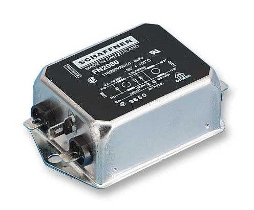 SCHAFFNER FN2080-16-06 Power Line Filter, Chassis, 1 µF, 250 VAC, 16 A, EMI, RFI, Quick Connect, 2.8 mH