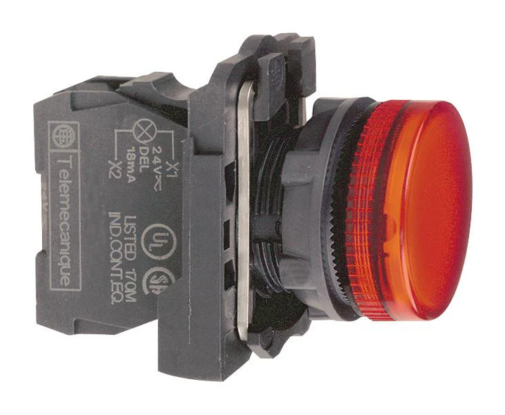 SCHNEIDER ELECTRIC XB5AVM4 LED Panel Mount Indicator, Red, 240 VAC, 22 mm, IP66, NEMA 4X, NEMA 13