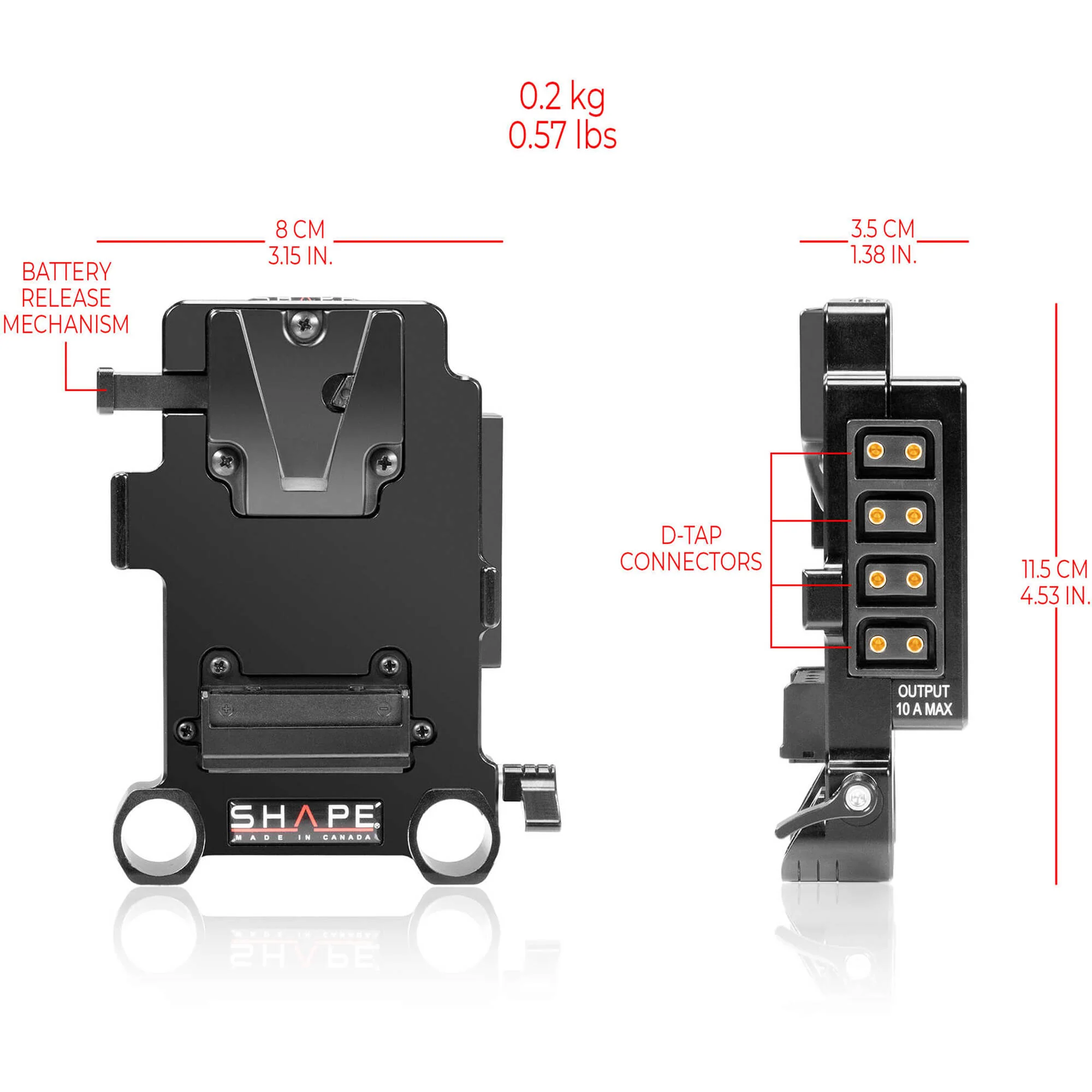 SHAPE Multi D-Tap V-Mount Battery Plate with 15mm LWS Rod Mount - Image 4
