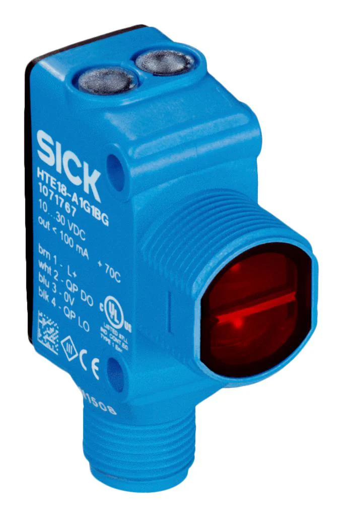 SICK HTB18-B4A2AB Photo Sensor, 300 mm, NPN/PNP, Background Suppression, Proximity, 10 to 30 VDC, 4 Pin M12 Connector