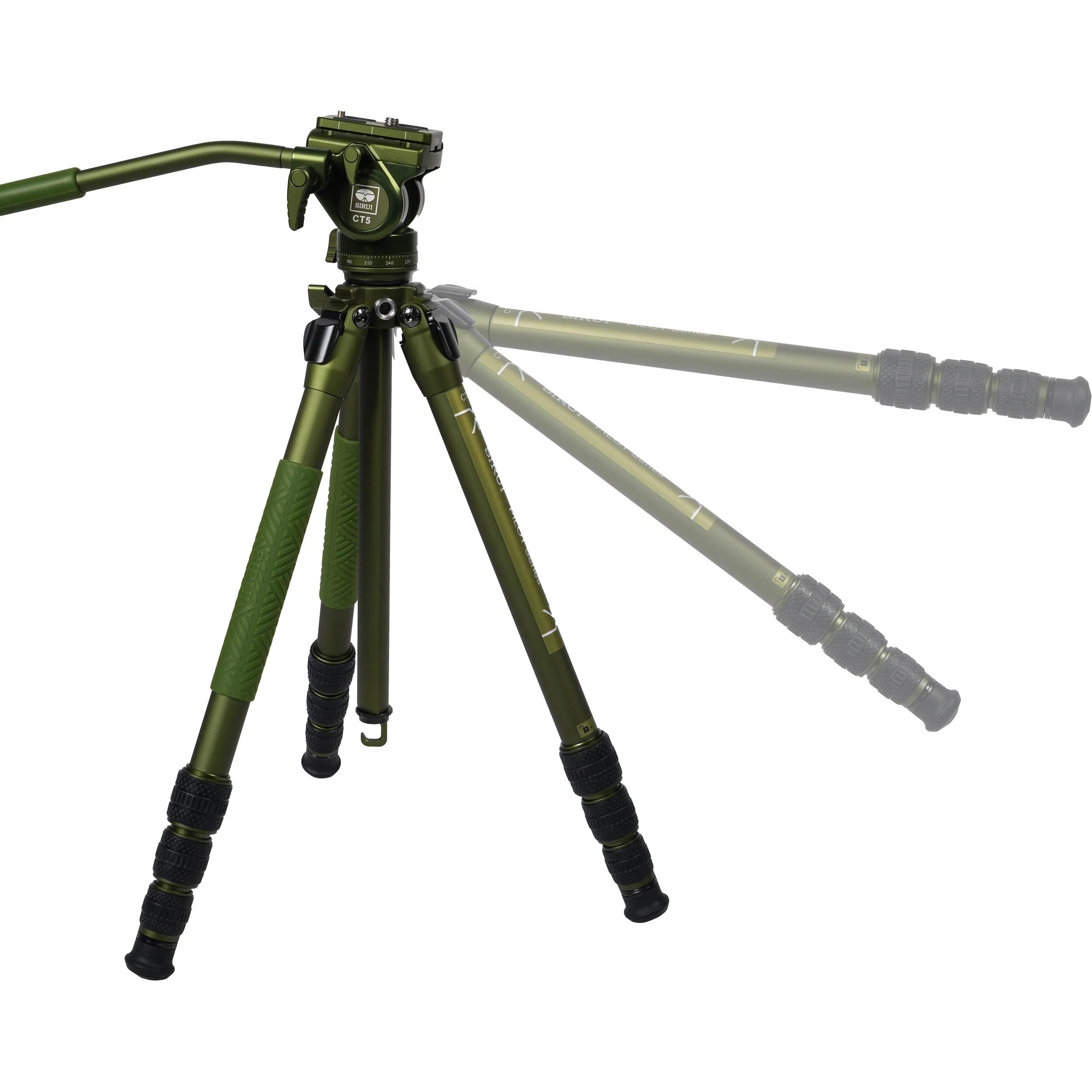 Sirui CT04 Pilot Series Tripod with CT5 Fluid Head Dark Green - Image 5