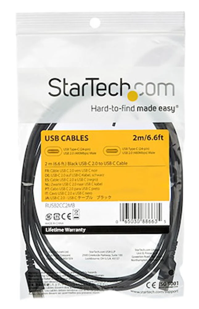 STARTECH RUSB2CC2MB USB Cable, Type C Plug to Type C Plug, 2 m, 6.6 ft, USB 2.0, Black GTIN UPC EAN: 0065030886635 - Image 3