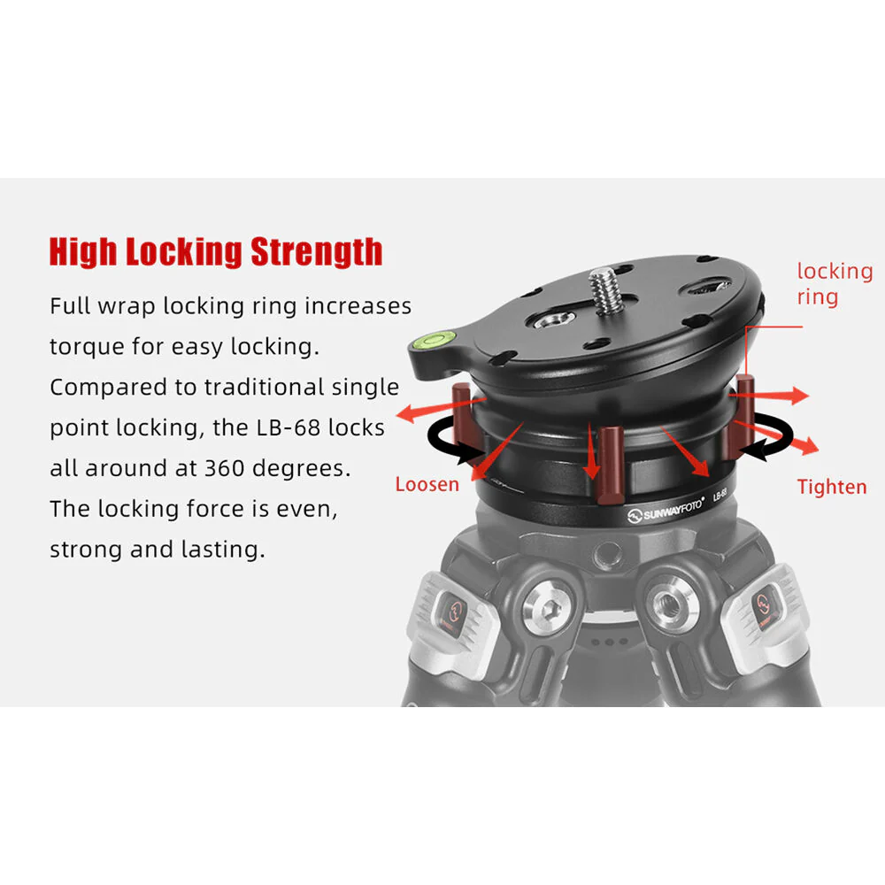 Sunwayfoto LB-68 Leveling Base with External Bubble Level (Black) - Image 3