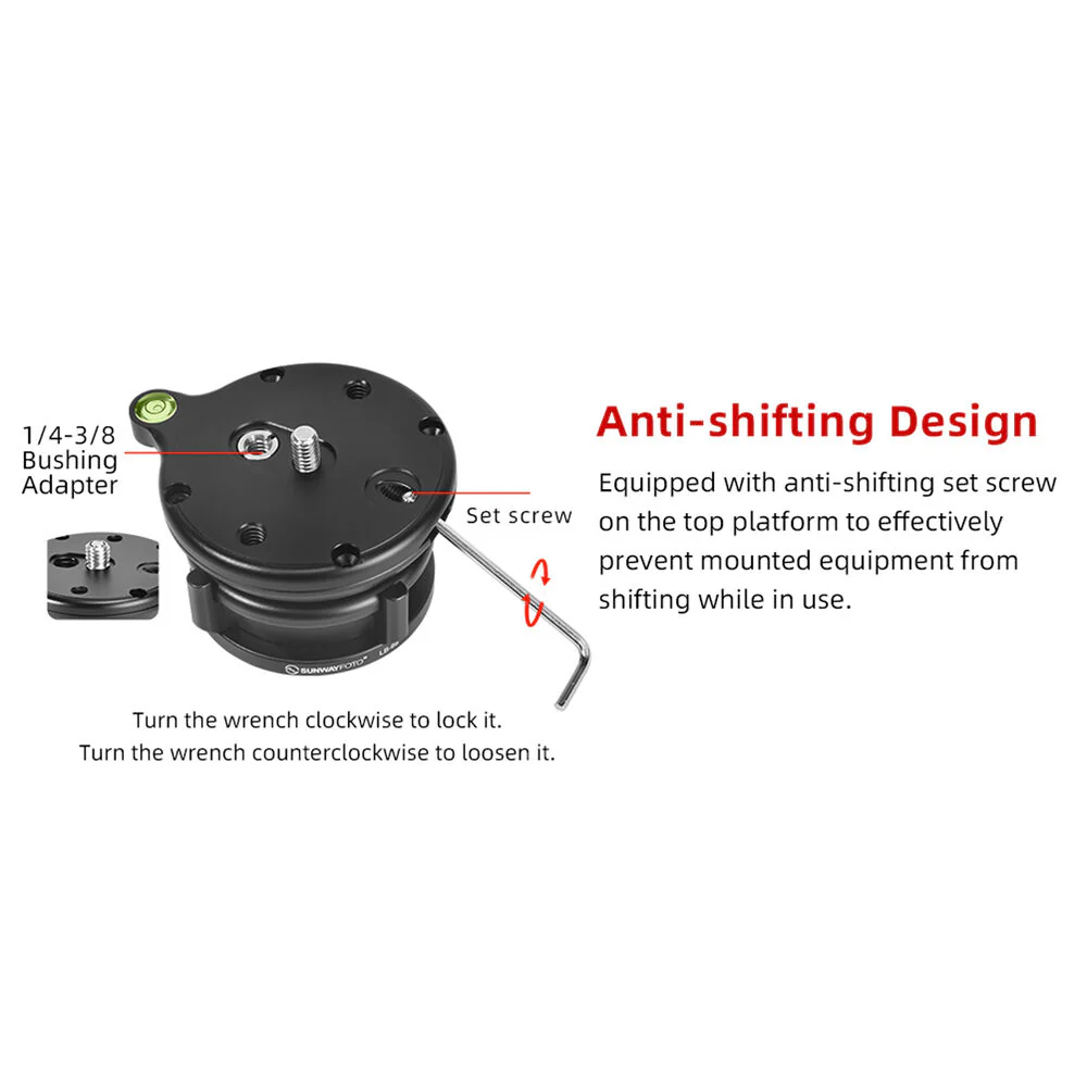 Sunwayfoto LB-68 Leveling Base with External Bubble Level (Black) - Image 5