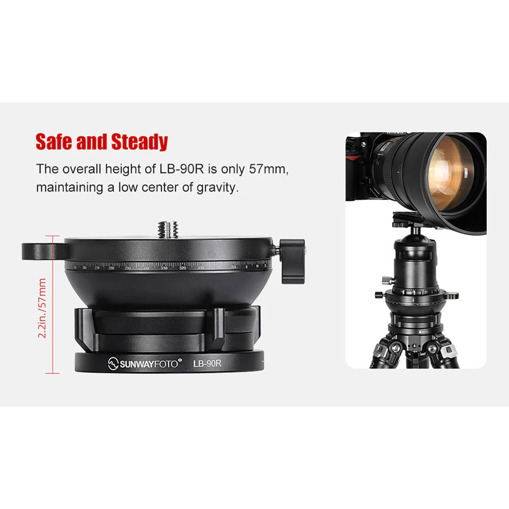 Sunwayfoto LB-90R Leveling Base with Panoramic Platform and External Bubble Level (Black) - Image 6